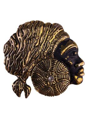 Gold Tone Womens Abstract Textured Brooch Decorative Button Face Design